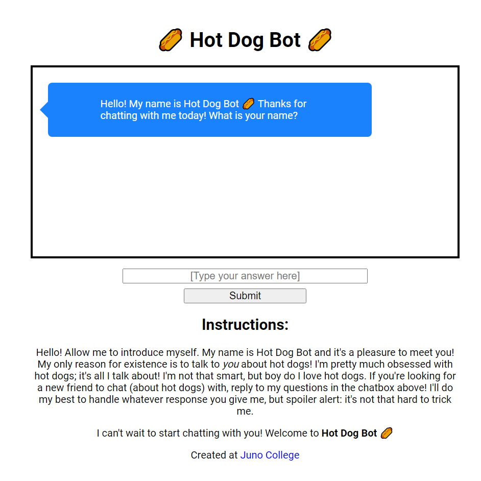 hotdog chat bot project screenshot